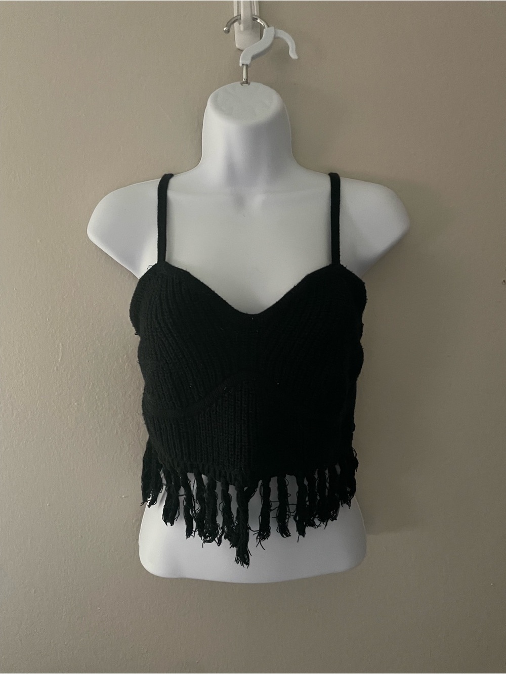 Black Fringe Knit Cami Top